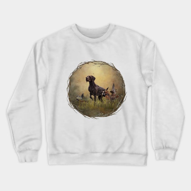 A German Shorthaired Pointer on point Crewneck Sweatshirt by German Wirehaired Pointer 